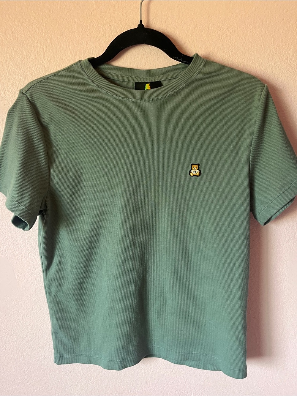 Teddy Fresh Sage Green Short-Sleeve Crewneck Tee with Bear Patch